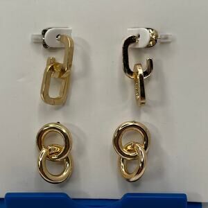 Ettika Fashion Jewelry 2 sets of Gold Pierced Earrings Circle Square GTE272 NWT